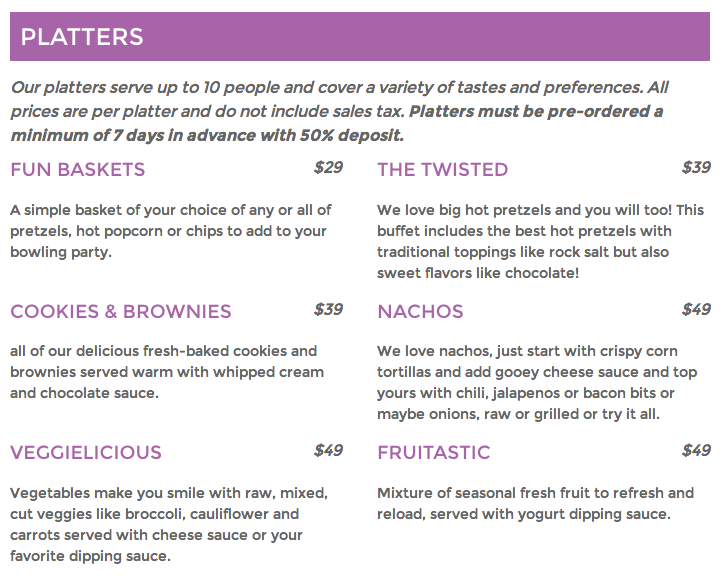 Catering Party Menu Pin Chasers